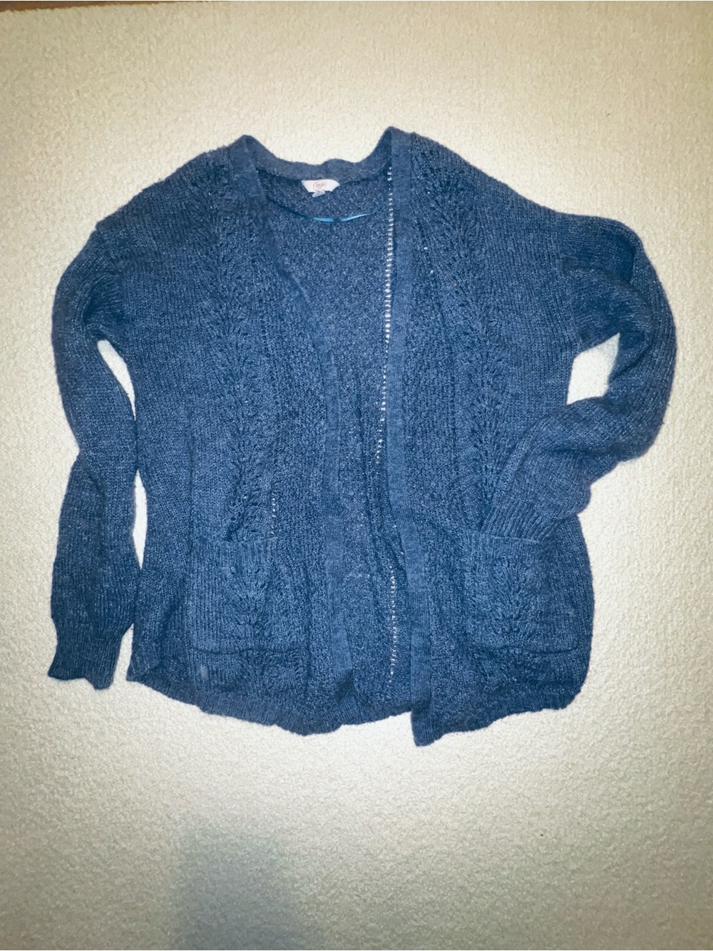 Candie's Navy Open-Front Cable Knit Cardigan XL VTG Boho Crochet